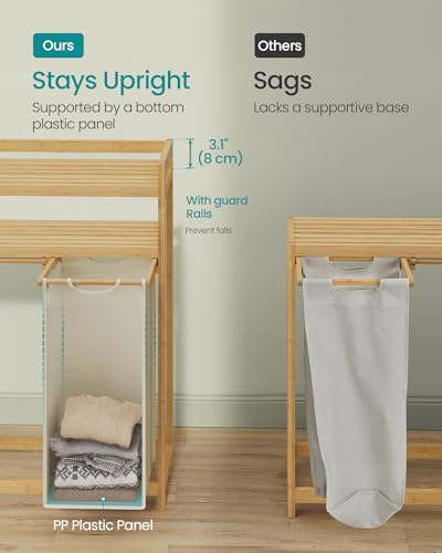 SONGMICS Laundry Sorter with 3 Compartments, Shelf & Bag, Cream White - Stylish & Spacious Hamper for Easy Sorting & Storage