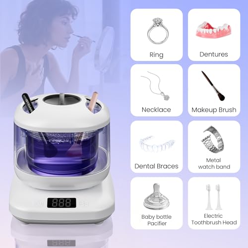 Ultrasonic Jewelry Cleaner with U-V Light, 3 Modes, Waterproof