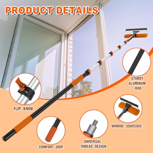 Professional 30FT Window Squeegee Kit with Extension Pole - Ideal for High Windows, Indoor/Outdoor Cleaning