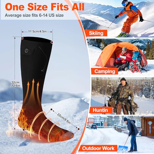 Heated Electric Socks for Men & Women, 360° Toe Heating, 4 Heat Settings - Outdoor Skiing, Winter Camping, Hiking