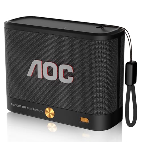 AOC Portable Bluetooth Speaker 5.4 inch Stereo Sound, BassUp, IP65 Waterproof, 30H Battery, Wireless Pairing, Compact Mini Speaker for Travel & Outdoor