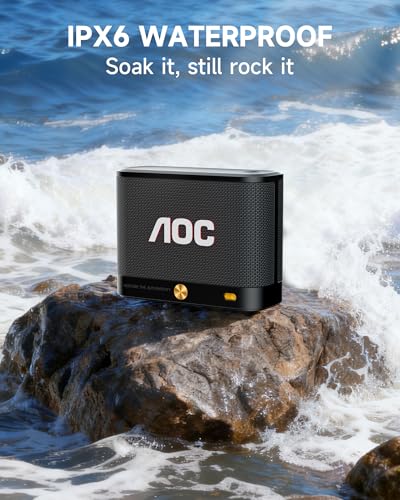 AOC Portable Bluetooth Speaker 5.4 inch Stereo Sound, BassUp, IP65 Waterproof, 30H Battery, Wireless Pairing, Compact Mini Speaker for Travel & Outdoor