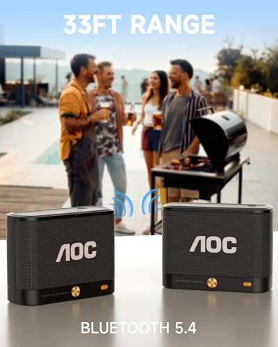 AOC Portable Bluetooth Speaker 5.4 inch Stereo Sound, BassUp, IP65 Waterproof, 30H Battery, Wireless Pairing, Compact Mini Speaker for Travel & Outdoor