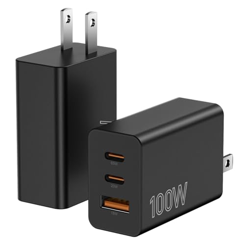 USB C Charger Block 100W, 3-Port Fast Charging Adapter for MacBook, iPhone, iPad, Samsung - Black