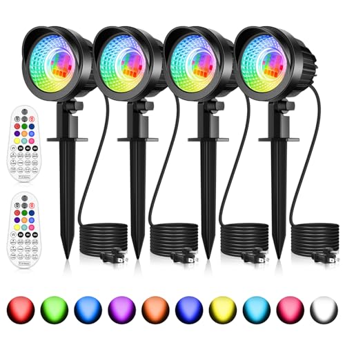 MEIKEE 15-inch RGB Outdoor LED Spotlight - Color Changing Landscape Lights with Cable - Waterproof for Garden Path Decoration