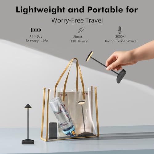 Black Small Cordless Table Lamps - Set of 3, Rechargeable LED Lights - Portable Touch Lamp for Bedside, Dining, Bar - Battery Operated