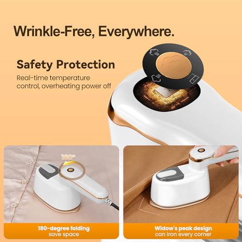 TravelJoy Portable Clothes Steamer: Ceramic Glaze, 1100W, Fast Heat Up, 4-Speed, Dry&Wet Iron