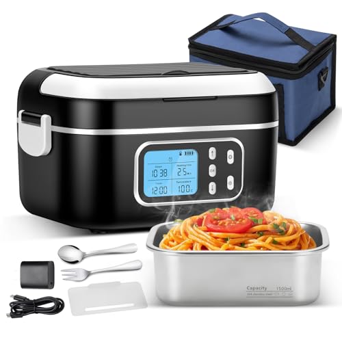 Smart Cordless Electric Lunch Box, 1.5L, Timer, Temp Control