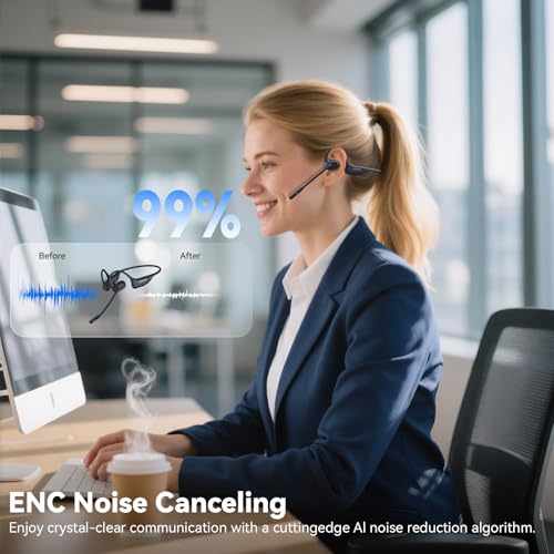 LEVN Open Ear Headphones 29g Bluetooth Mic Noise Cancelling - Waterproof Wireless Headset for Work, Workout, Driving