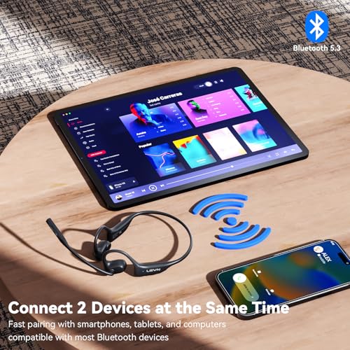 LEVN Open Ear Headphones 29g Bluetooth Mic Noise Cancelling - Waterproof Wireless Headset for Work, Workout, Driving