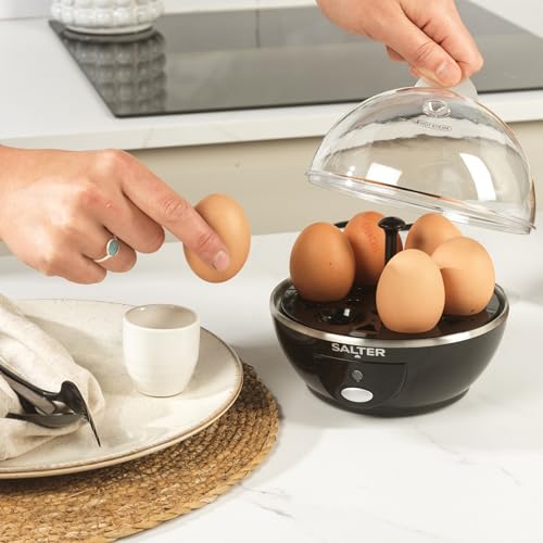 Salter Multi Egg Cooker: 6 Egg Boiler for Soft, Hard, and Poached Eggs - Measuring Cup, Removable Rack, 2 Trays - Easy Clean, Compact