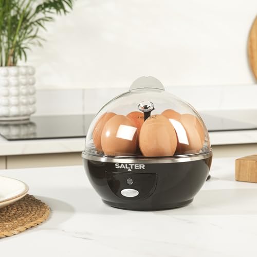 Salter Multi Egg Cooker: 6 Egg Boiler for Soft, Hard, and Poached Eggs - Measuring Cup, Removable Rack, 2 Trays - Easy Clean, Compact