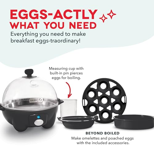 DASH Electric Egg Cooker: Hard Boiled, Poached, Scrambled Eggs - Auto Shut-Off - Black, 7 Eggs