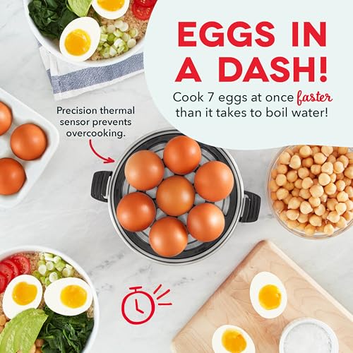 DASH Electric Egg Cooker: Hard Boiled, Poached, Scrambled Eggs - Auto Shut-Off - Black, 7 Eggs