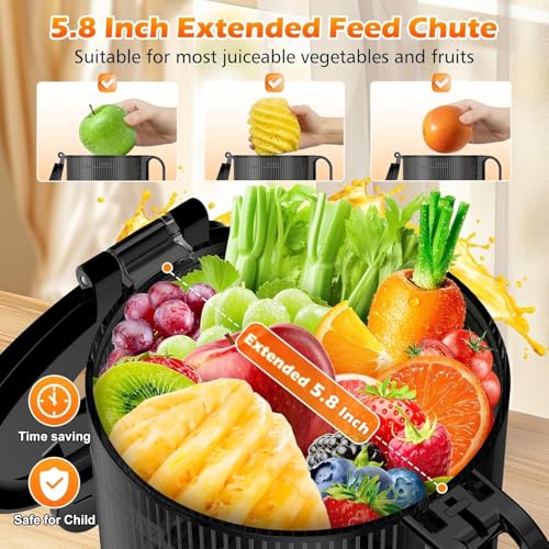 Juicer Machines 5.8" Feed Chute, Cold Press for Whole Fruits, 400W Masticating Juicer, Easy Clean Extractor, High Juice Yield