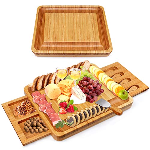 Bamboo Cheese Board Set with Tools for Wine & Meat Lovers
