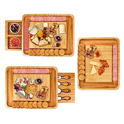 Bamboo Cheese Board Set with Tools for Wine & Meat Lovers
