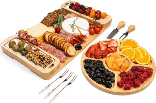 Bamboo Cheese Board & Serving Tray for Meat, Cheese, Fruit