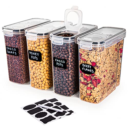 nuovva 4Pcs Cereal Storage Containers Set - Practical Dispenser, BPA Free - Ideal for Cornflakes, Flour Storage