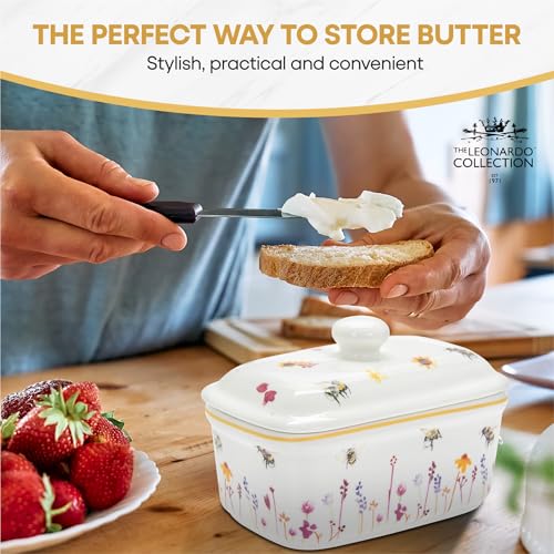 Jennifer Rose Gallery Busy Bees Butter Dish | Decorative Ceramic Keeper - Charming Bee-Themed Dining Table Essential