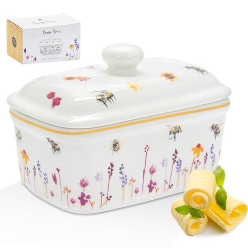 Jennifer Rose Gallery Busy Bees Butter Dish | Decorative Ceramic Keeper - Charming Bee-Themed Dining Table Essential