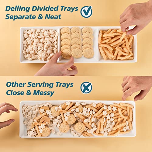 DELLING Ceramic 3-Section Serving Tray Set, White Divided Snack Platter