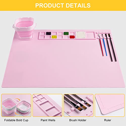 Art Mat with Cup, Brush Cleaner Tool for Kids' Clay Creations, Pink