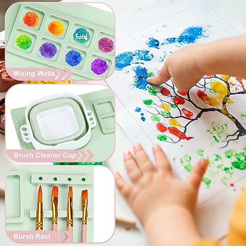 PATIKIL Silicone Painting Mat 20x16 inch - 2 Pcs Art Stations with Cup Holder - Nonstick Nonslip Craft Clay Pad - Green/Pink