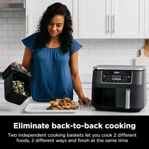 Ninja 8 Quart DualZone Air Fryer: 6-in-1, 2-Basket Design, Smart Finish - Roast, Broil, Dehydrate - Quick, Easy Meals