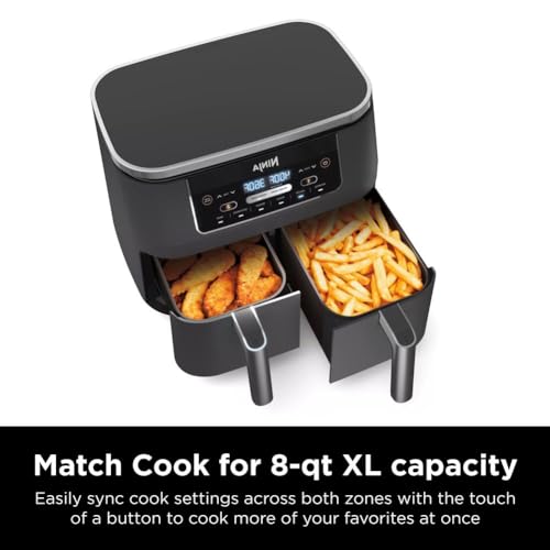 Ninja 8 Quart DualZone Air Fryer: 6-in-1, 2-Basket Design, Smart Finish - Roast, Broil, Dehydrate - Quick, Easy Meals