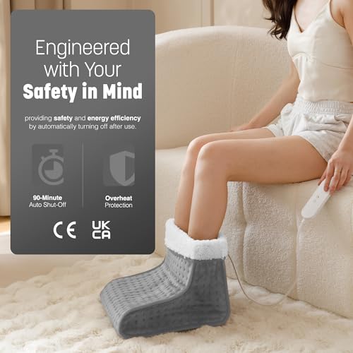 KEPLIN Electric Foot Warmer: Adjustable Temp, Auto Shut-Off, Soft Fleece, Washable Sleeves - Grey, 1-Pack