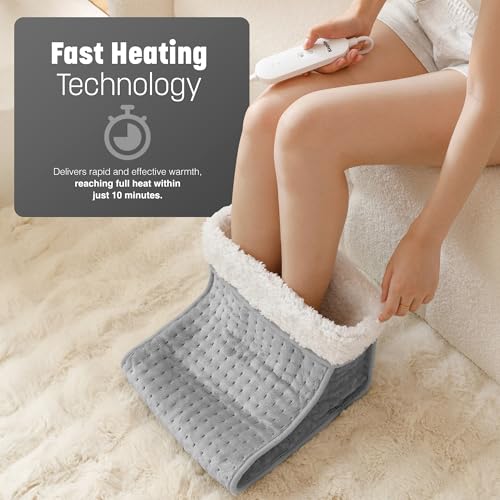 KEPLIN Electric Foot Warmer: Adjustable Temp, Auto Shut-Off, Soft Fleece, Washable Sleeves - Grey, 1-Pack
