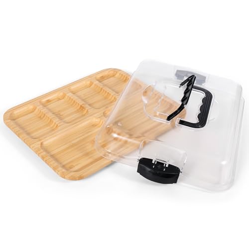 Vencier Bamboo Snack Tray: 6-Compartment Food Storage Platter