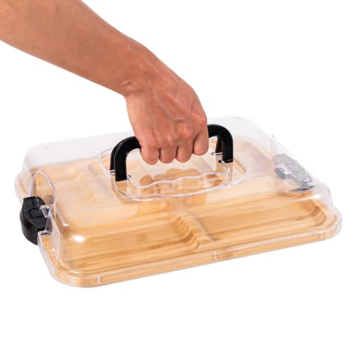 Vencier Bamboo Snack Tray: 6-Compartment Food Storage Platter