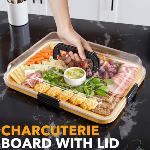 SpaceAid Charcuterie Board: Portable Bamboo Tray with Clear Lid