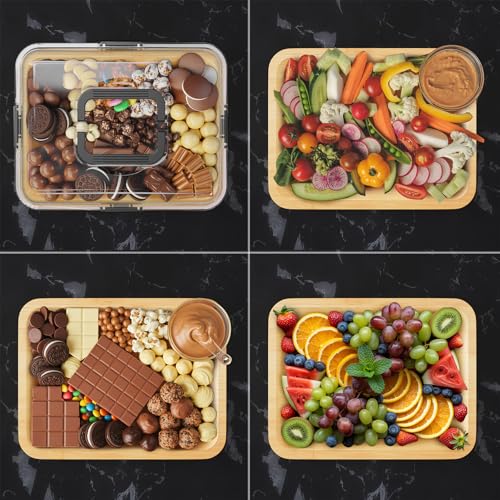 SpaceAid Charcuterie Board: Portable Bamboo Tray with Clear Lid