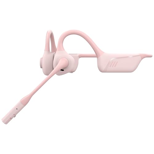Wireless Open Ear Headphones with Mic, Noise Cancelling, Mute Button - aptX Support - Ideal for Home Office, Driving - Pink