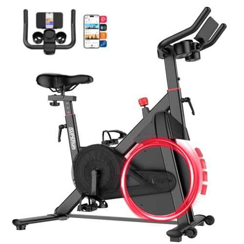 Superun Home Spin Bike, Adjustable Resistance, LCD Display, APP, 136kg Capacity
