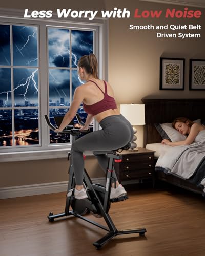 Superun Home Spin Bike, Adjustable Resistance, LCD Display, APP, 136kg Capacity