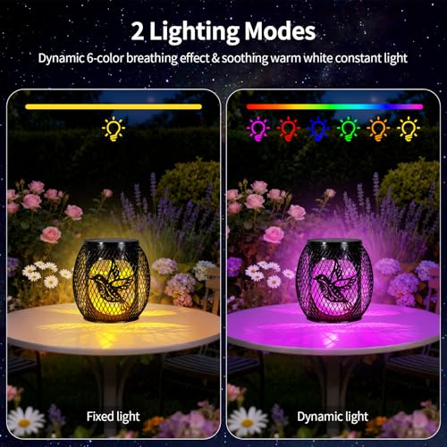 Solar Bird Lanterns 2 Pack LED Hanging Lights Garden Decor