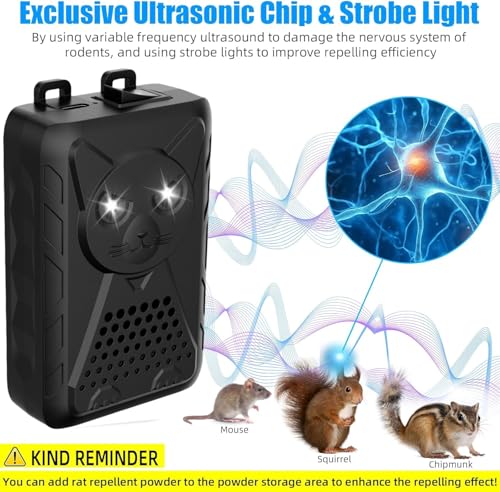 CarGuard Rodent Repeller: Ultrasonic Mice Deterrent with Strobe Light - Protect Vehicle Engines, Keep Rodents Away