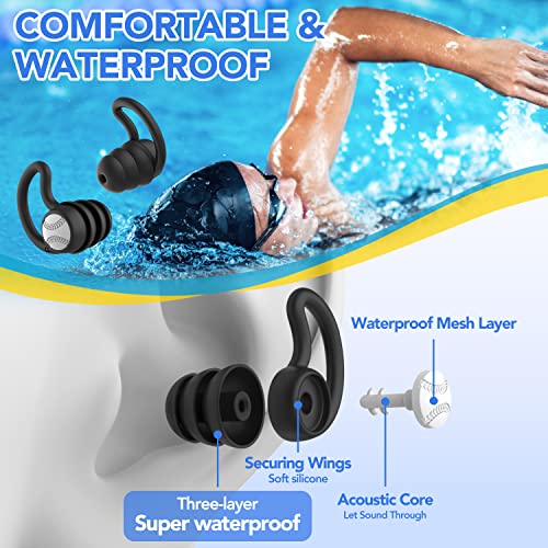 Waterproof Swimming Earplugs - 3 Pairs Silicone for Adults & Kids - Ideal for Water Sports, Showering, Surfing - Keep Water Out
