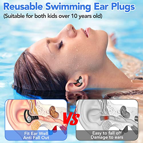 Waterproof Swimming Earplugs - 3 Pairs Silicone for Adults & Kids - Ideal for Water Sports, Showering, Surfing - Keep Water Out