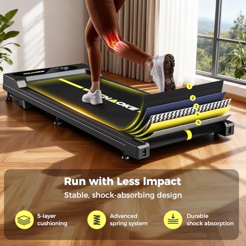 CHAOKE Under Desk Walking Pad Treadmill, 9% Incline, App Control, 2.7HP, 1-10KM/H, Built-in Speaker - 330 lbs Capacity