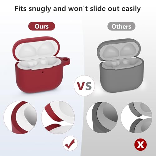 AirPods 4th Gen Silicone Case Cover Kit, Shockproof Drop Protection, Scratch Resistant, Burgundy, Keychain