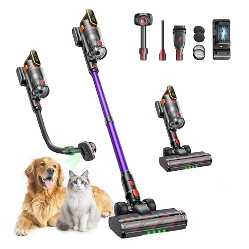 Brand Cordless Stick Vacuum 600W 50KPA, 65Mins Runtime, Touch Screen, Pet Tool, Wall-Charging, Fragrance Release
