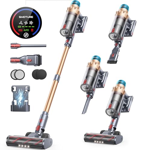SMOTURE Cordless Vacuum 600W 65 Mins, 3-in-1 Stick Touch Screen, Anti-Tangle, Lightweight - Hardwood Carpet Pet Hair