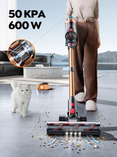 SMOTURE Cordless Vacuum 600W 65 Mins, 3-in-1 Stick Touch Screen, Anti-Tangle, Lightweight - Hardwood Carpet Pet Hair