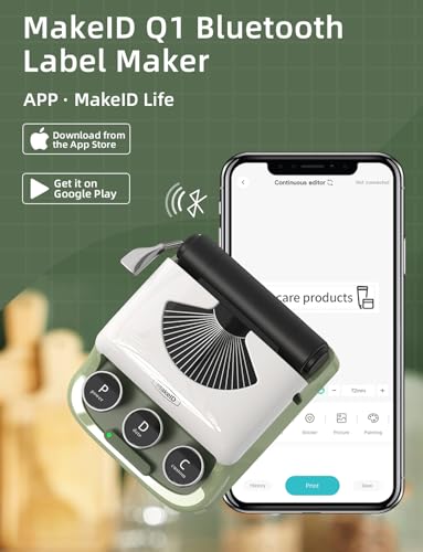 Makeid Q1 Label Maker Machine: Portable Bluetooth for Home & Office - iOS/Android Compatible, Clear Prints, Custom Fonts