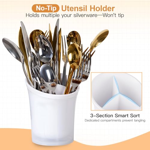 Imncya Utensil Holder: 2-In-1 Kitchen Organizer with Drain - Space Saving Rack for Forks, Spoons & Whisk